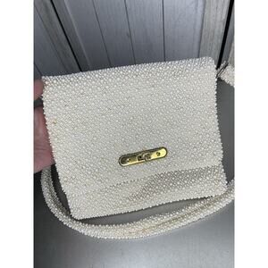 Vintage 60s 70s Corde-Bead White Cream Ivory Beaded Purse Textured Pearl Bag